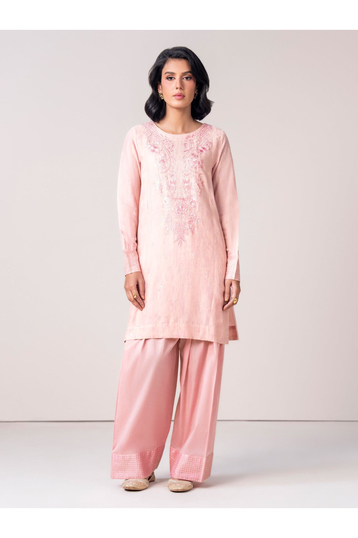 Tea Pink Viscose 2-Piece Suit | Resham Embroidery