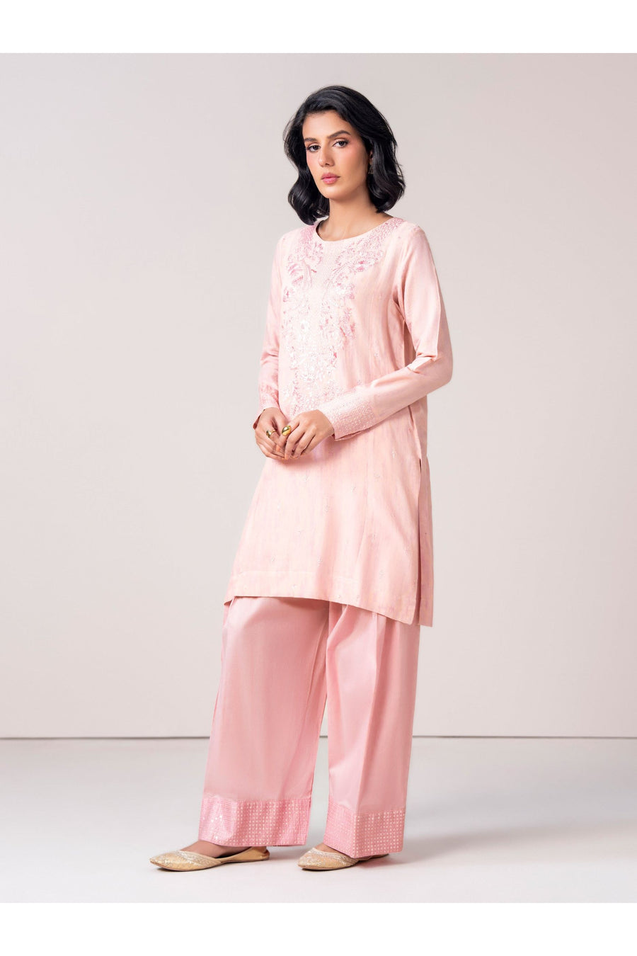 Tea Pink Viscose 2-Piece Suit | Resham Embroidery - Pehnaawaa