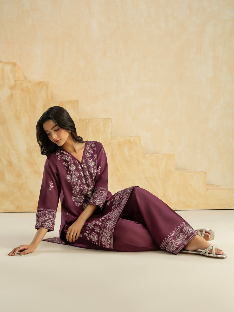 2 Piece Cambric Suit-Paste Print (Pret)