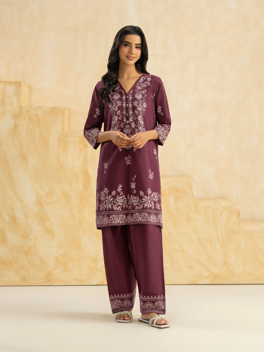 2 Piece Cambric Suit-Paste Print (Pret)