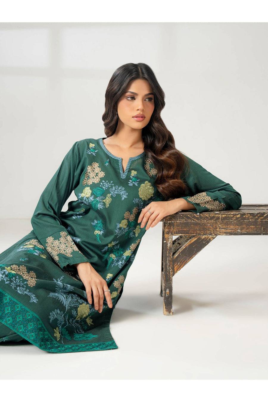 Embroidered Raw Silk 2-Piece Suit Set