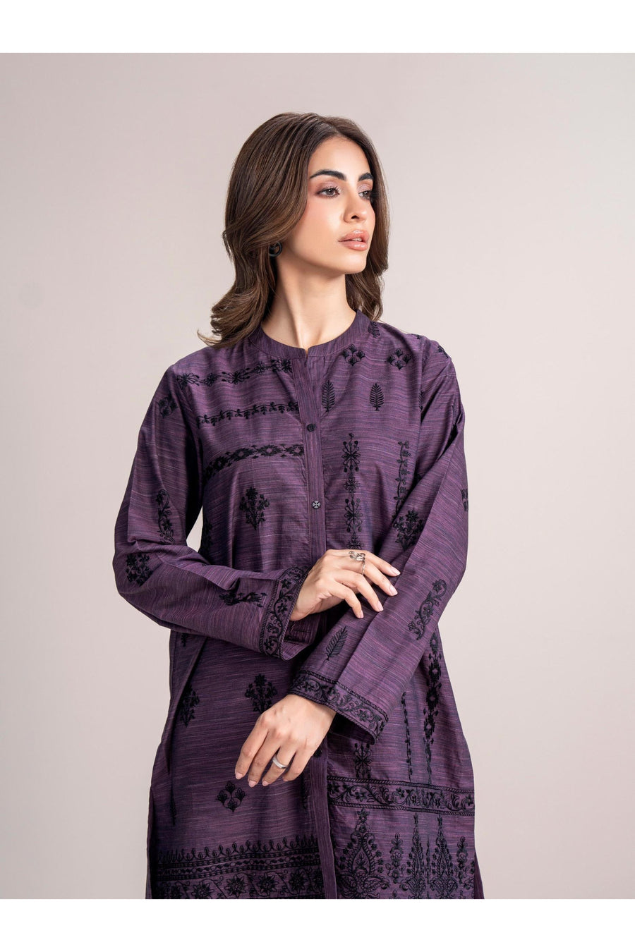 Plum Yarn-Dyed Linen 2-Piece Coord | Resham Embroidery