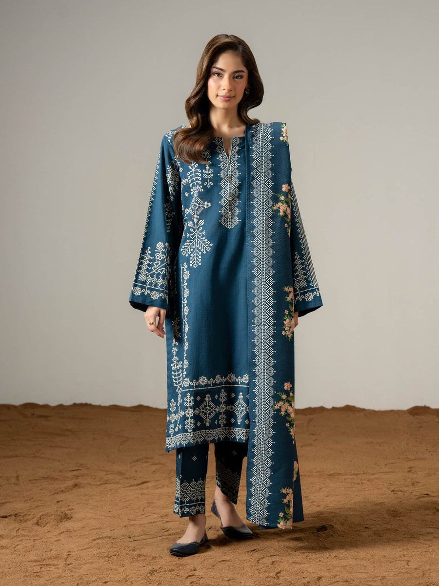 3 Piece Khaddar Suit-Paste Print (Pret)