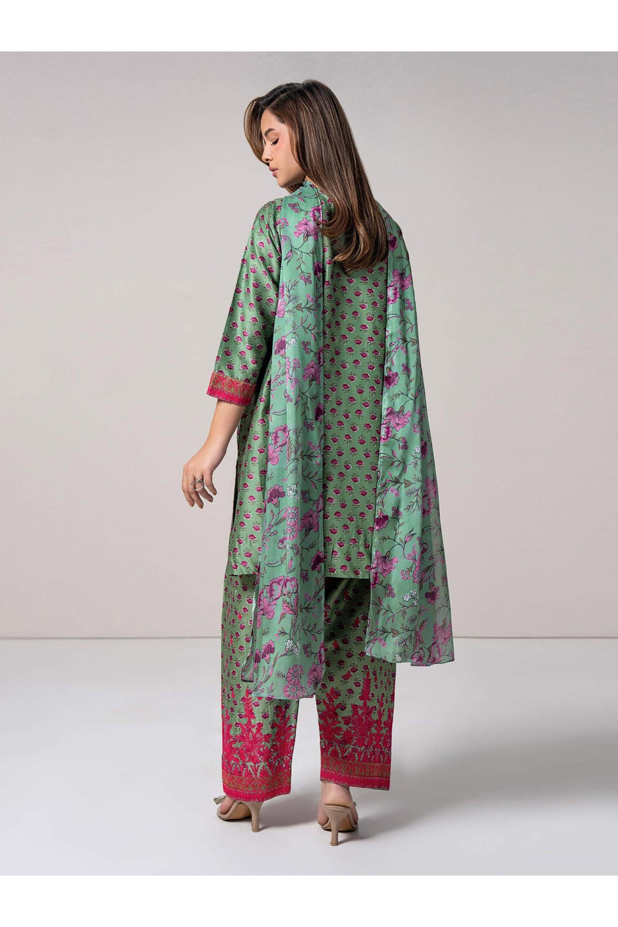 Sage Green Lawn 3-Piece Salwar Kameez | Resham Embroidery - Pehnaawaa