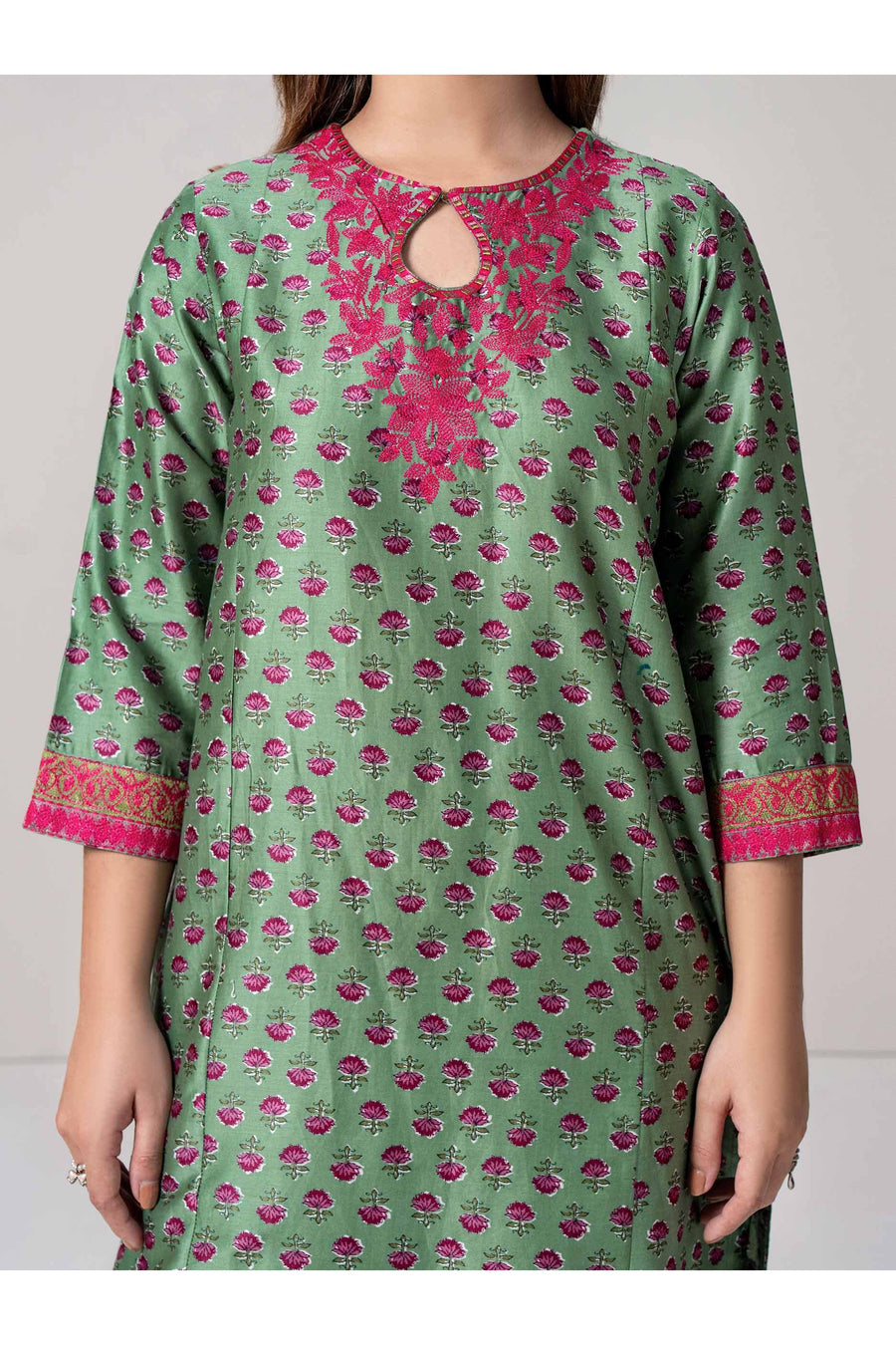 Sage Green Lawn 3-Piece Salwar Kameez | Resham Embroidery - Pehnaawaa