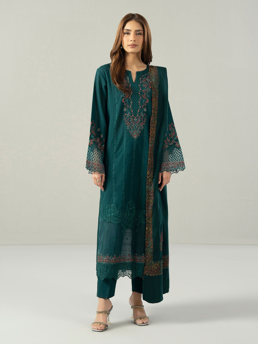 3-Piece Slub Khaddar Suit- Embroidered (Pret) - Pehnaawaa