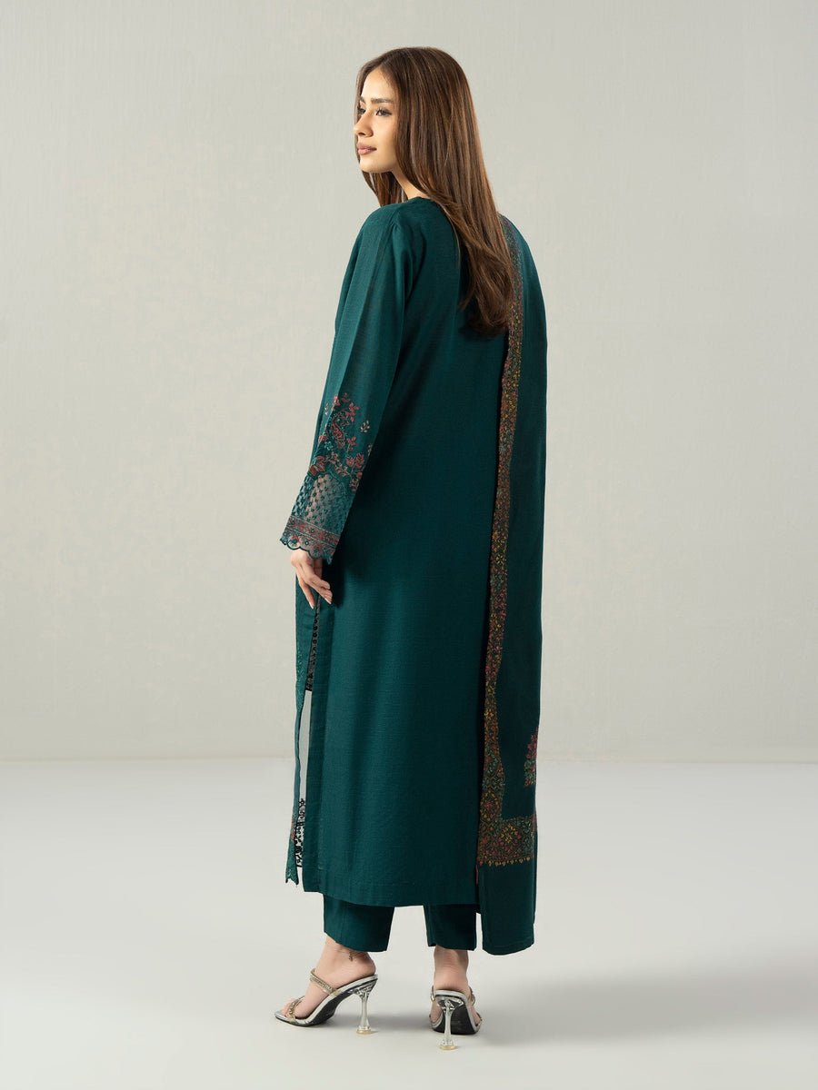 3-Piece Slub Khaddar Suit- Embroidered (Pret) - Pehnaawaa