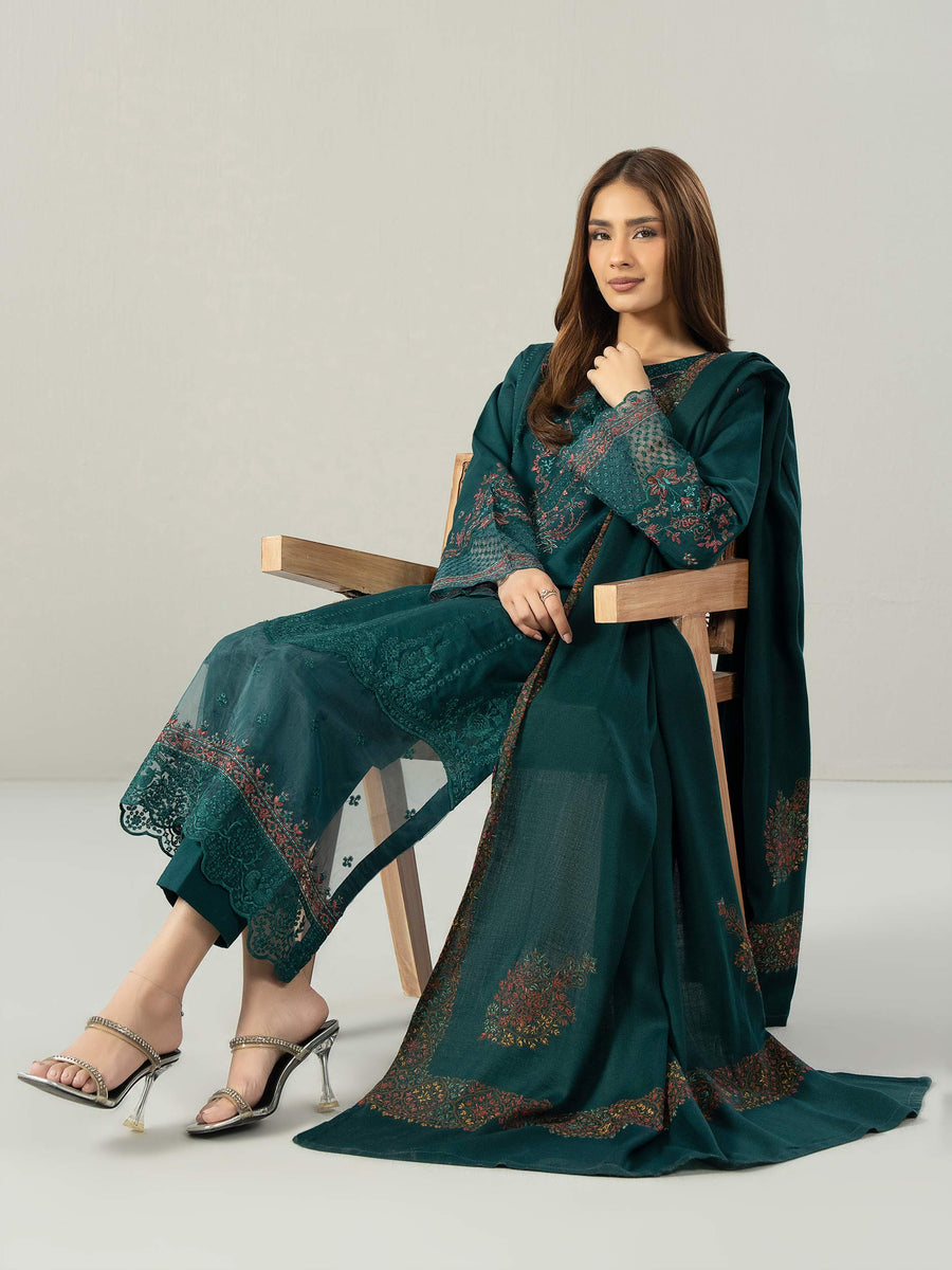 3-Piece Slub Khaddar Suit- Embroidered (Pret) - Pehnaawaa