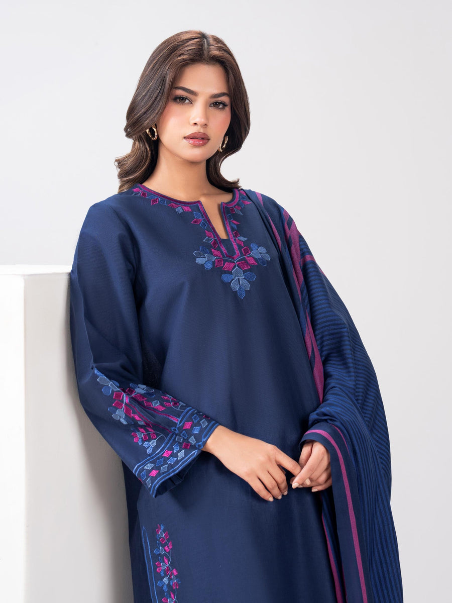 3 Piece Slub Khaddar Suit- Embroidered (Pret) - Pehnaawaa