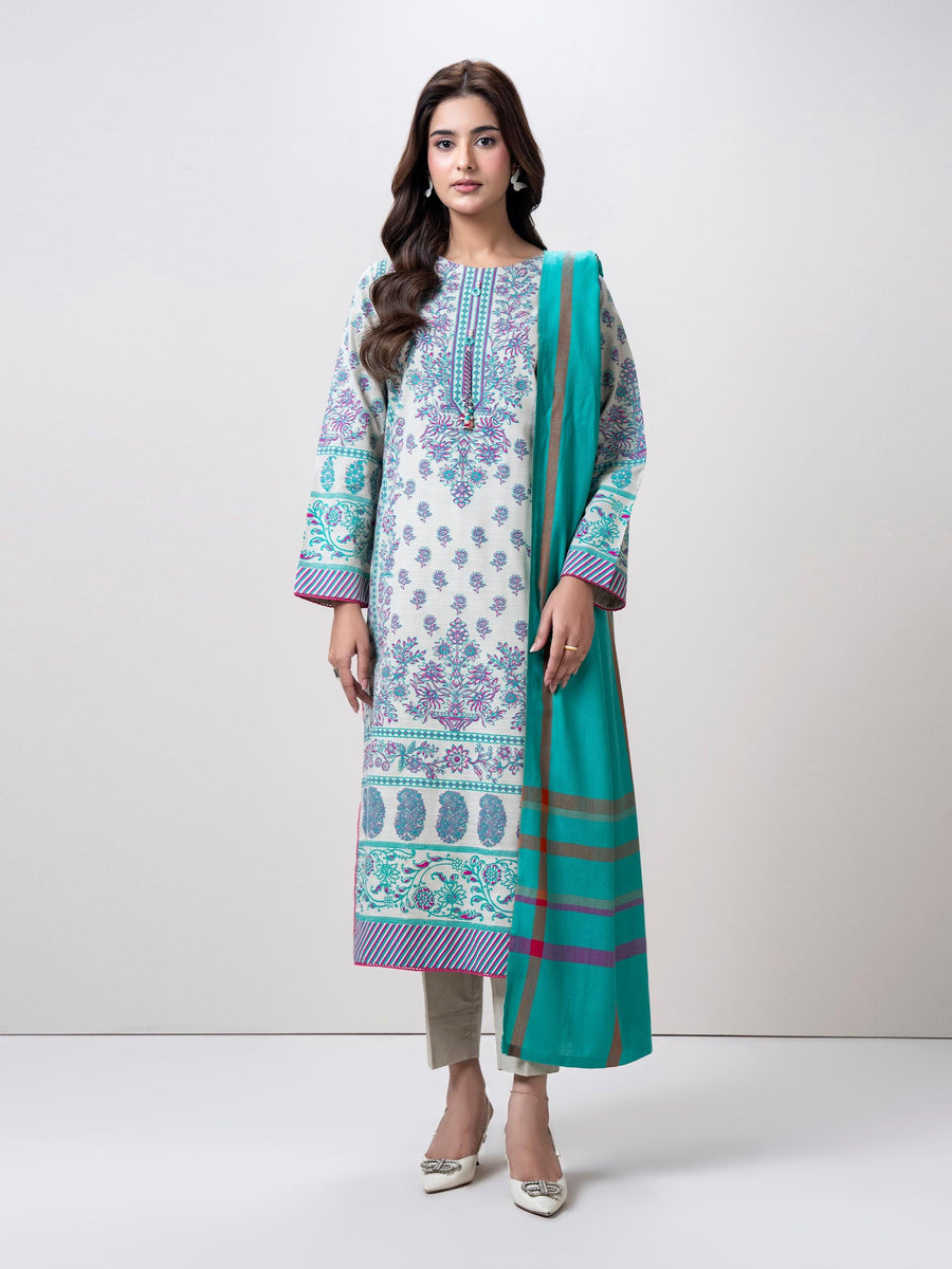 3 Piece Slub Khaddar Suit (Pret) - Pehnaawaa