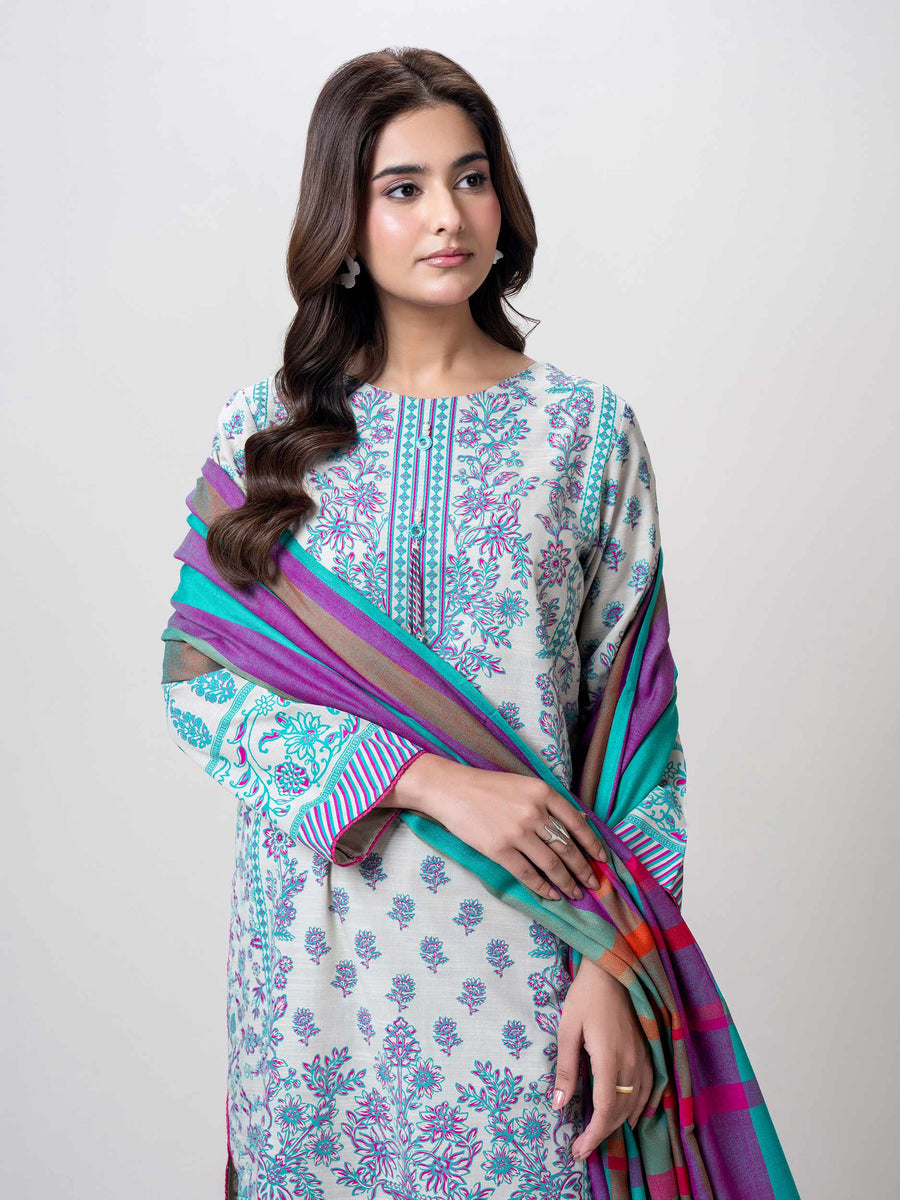 3 Piece Slub Khaddar Suit (Pret) - Pehnaawaa