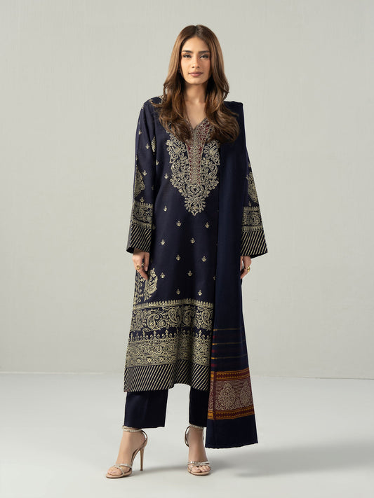 3 Piece Slub Khaddar Suit- Embroidered (Pret) - Pehnaawaa