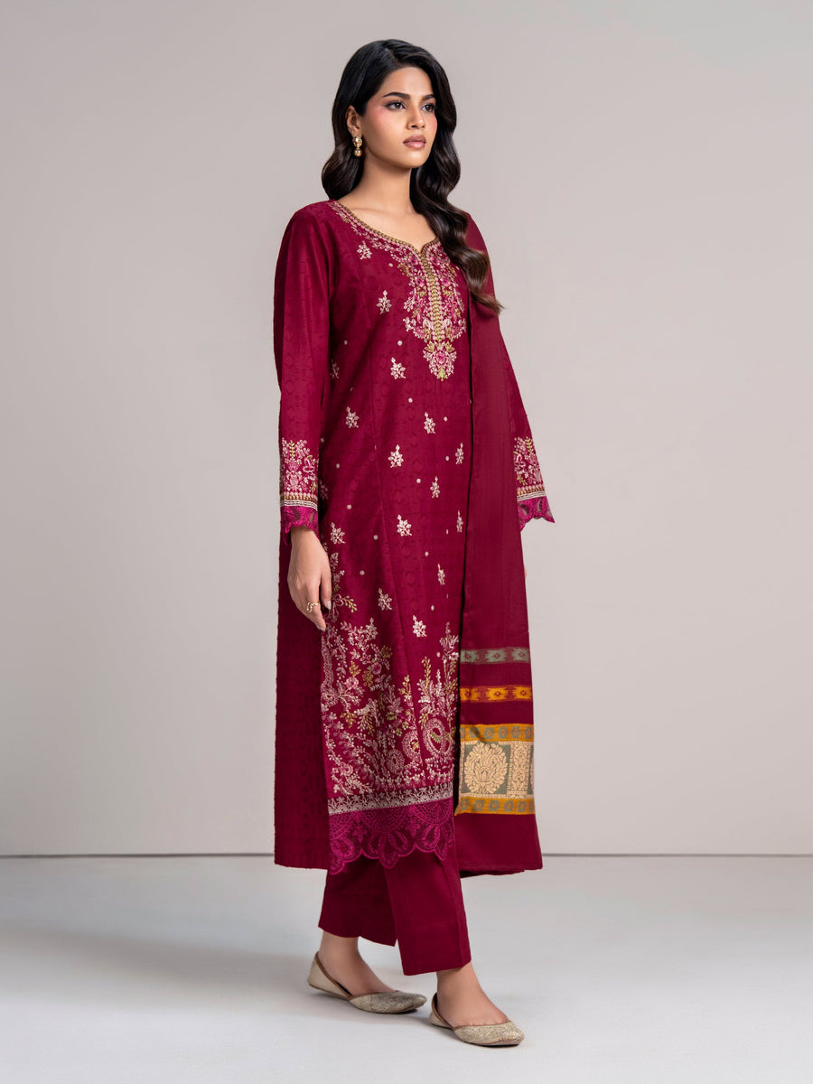 3 Piece Self Jacquard Suit- Embroidered (Pret) - Pehnaawaa