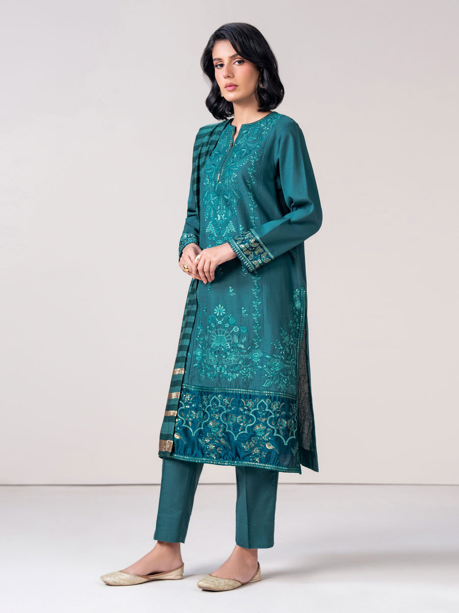3 Piece Khaddar Suit- Embroidered (Pret) - Pehnaawaa
