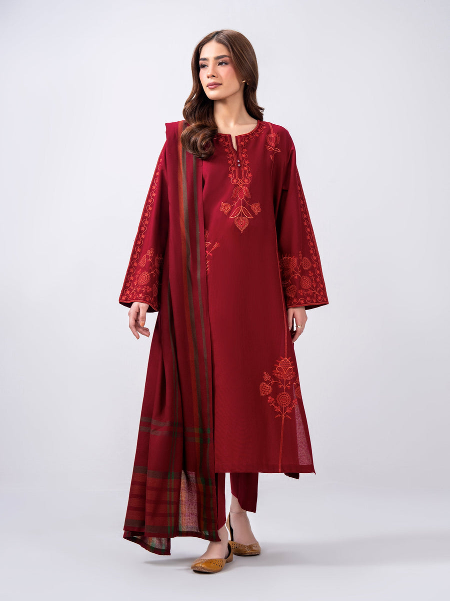 3 Piece Khaddar Suit- Embroidered (Pret) - Pehnaawaa