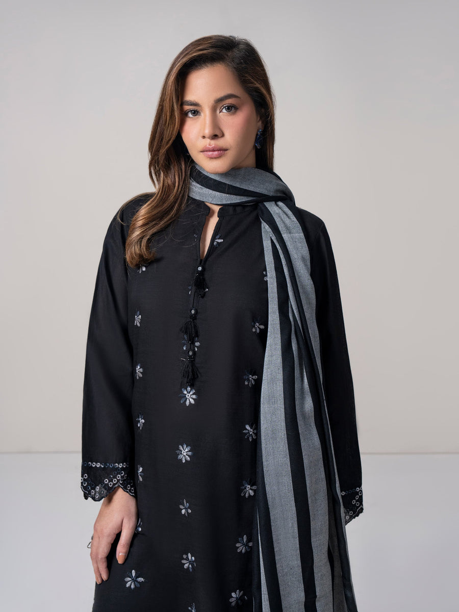 3 Piece Slub Khaddar Suit- Embroidered (Pret) - Pehnaawaa