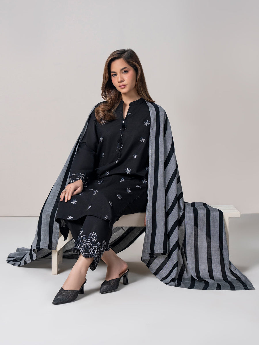 3 Piece Slub Khaddar Suit- Embroidered (Pret) - Pehnaawaa
