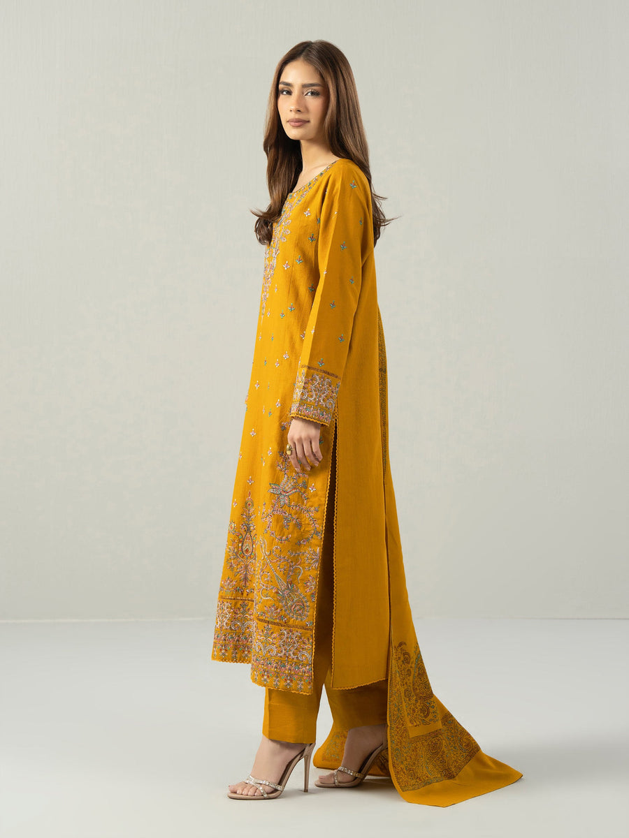 3 Piece Slub Khaddar Suit- Embroidered (Pret) - Pehnaawaa