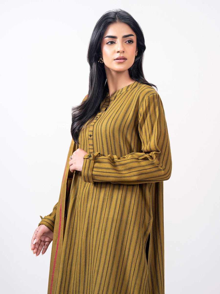 3 Piece Yarn Dyed Jacquard Suit- Embroidered (Pret) - Pehnaawaa