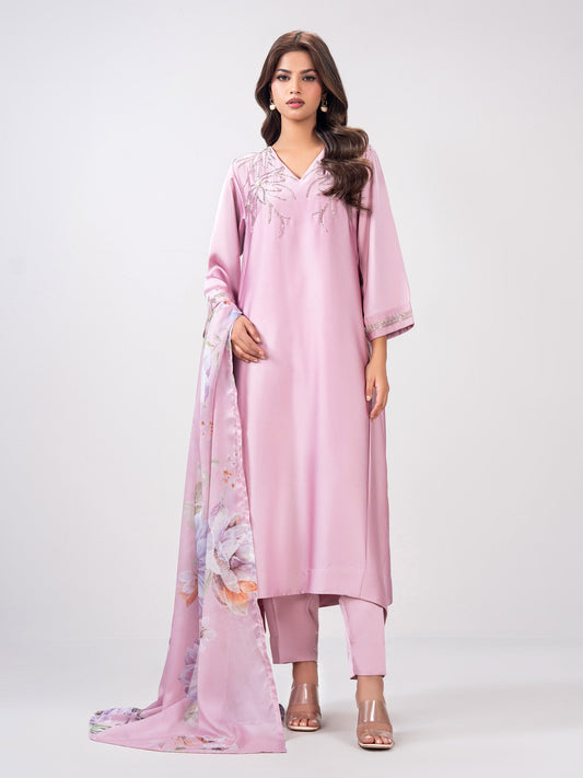 3-Piece Premium Silk Suit-Embroidered (Pret) - Pehnaawaa