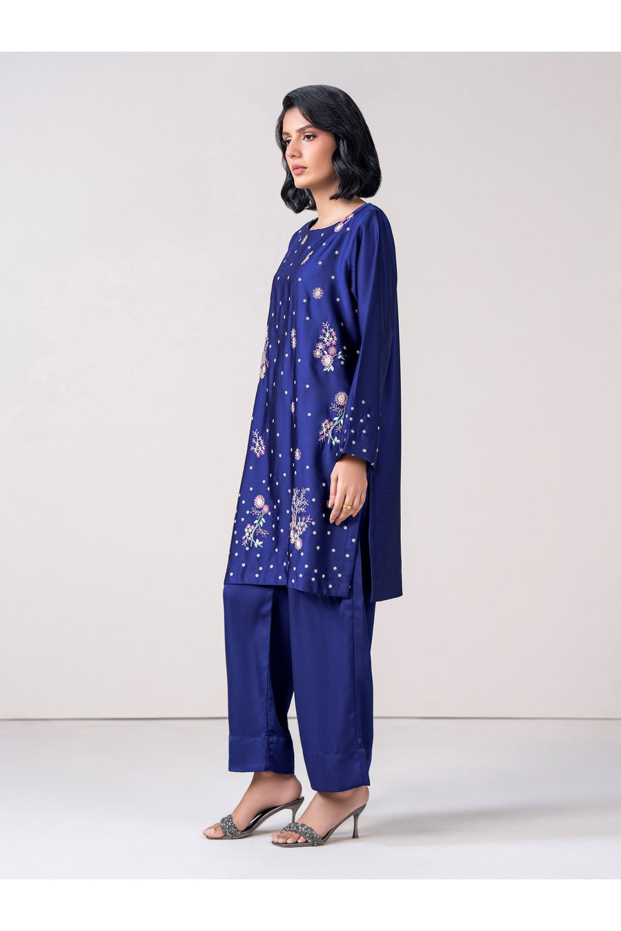 Midnight Navy Silk 3-Piece Salwar Kameez | Zardosi Floral