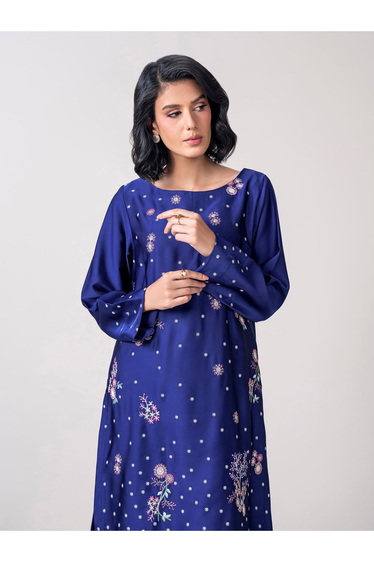 Midnight Navy Silk 3-Piece Salwar Kameez | Zardosi Floral