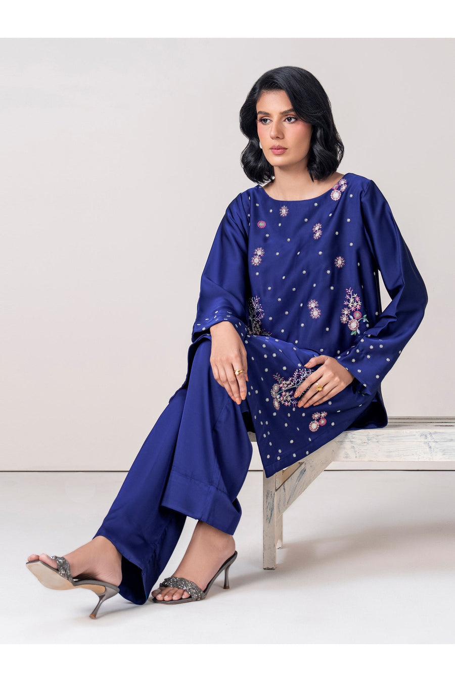 Midnight Navy Silk 3-Piece Salwar Kameez | Zardosi Floral