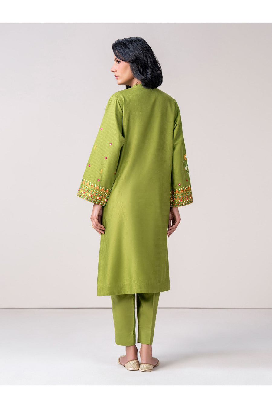 Sage Green Dobby 3-Piece Suit | Zardosi Mirror Work