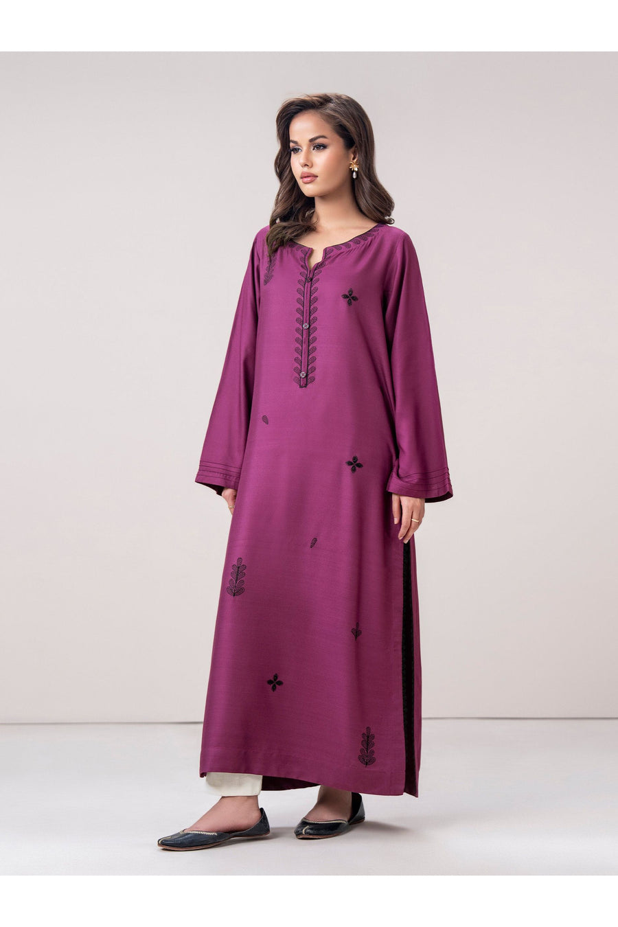 Plum Crepe 1-Piece Kurta | Heritage Resham Embroidery