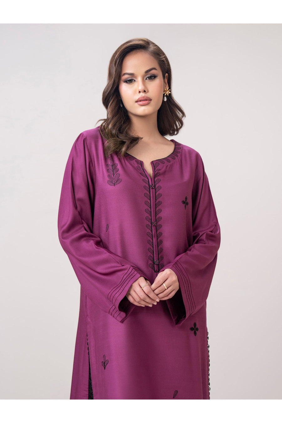Plum Crepe 1-Piece Kurta | Heritage Resham Embroidery