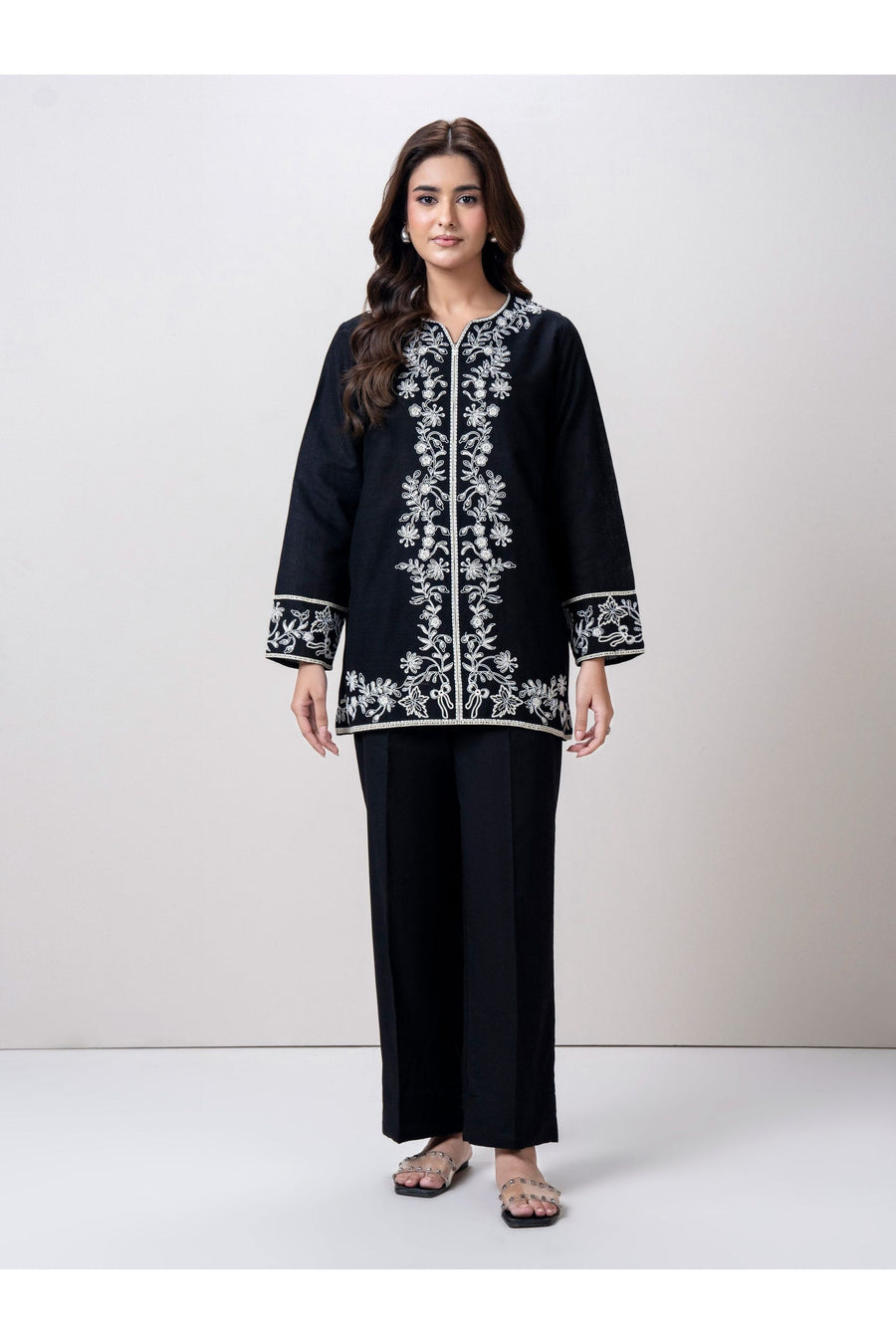 Midnight Navy Khaddar 2-Piece Coord Set | Resham Embroidery - Pehnaawaa