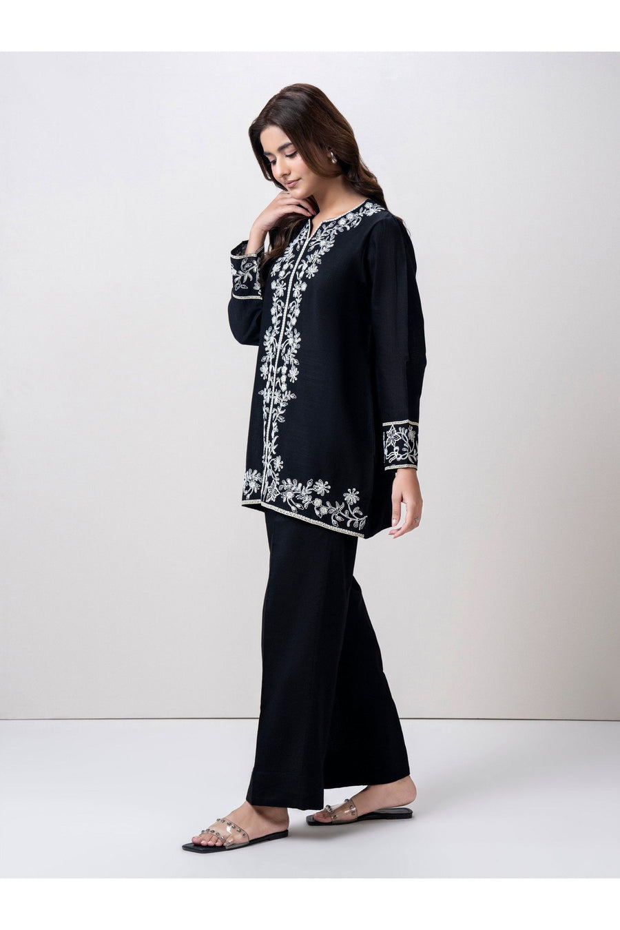 Midnight Navy Khaddar 2-Piece Coord Set | Resham Embroidery - Pehnaawaa
