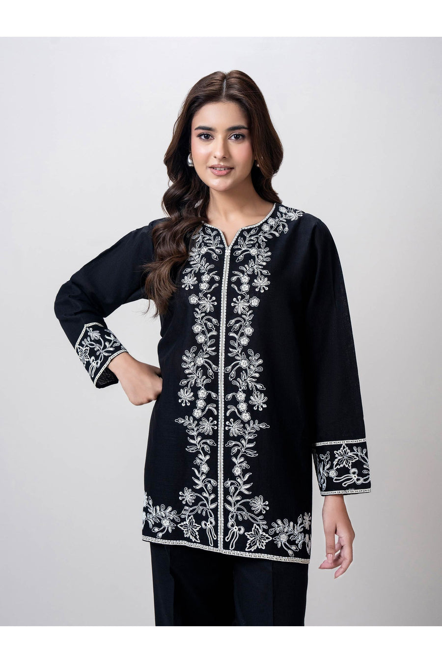 Midnight Navy Khaddar 2-Piece Coord Set | Resham Embroidery - Pehnaawaa