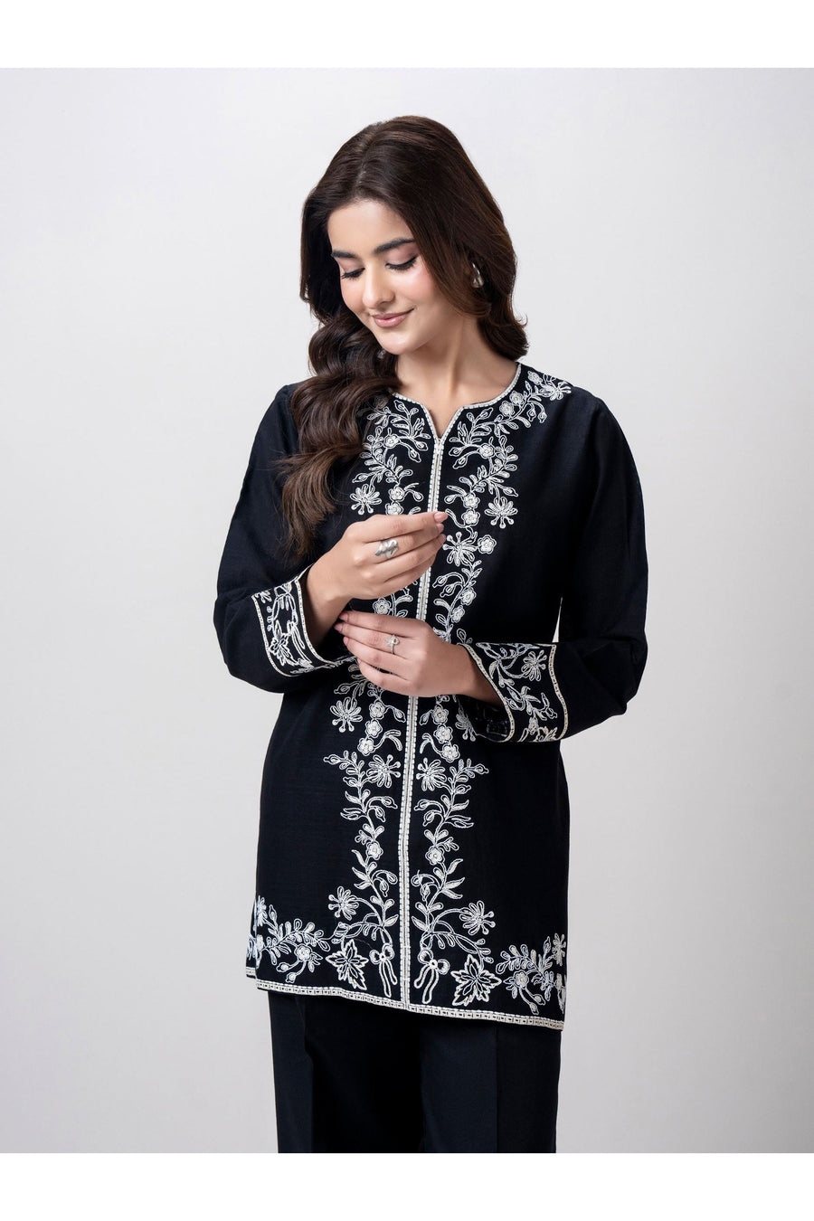 Midnight Navy Khaddar 2-Piece Coord Set | Resham Embroidery - Pehnaawaa