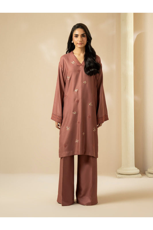 Embroidered 2 Piece Crepe Suit in Casual Style