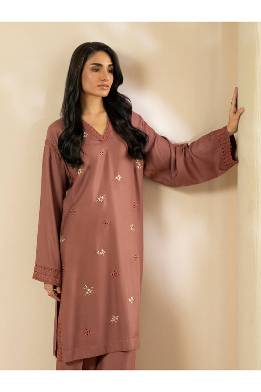 Embroidered 2 Piece Crepe Suit in Casual Style