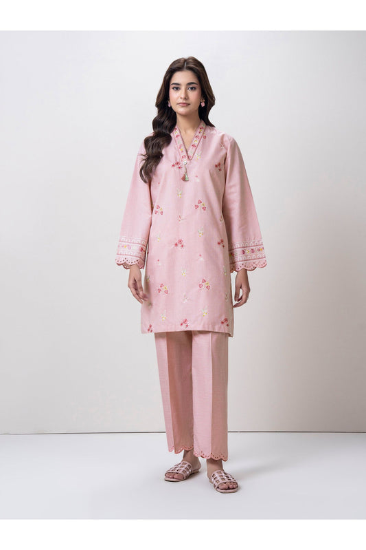 Tea Pink Cotton 2-Piece Suit | Floral Resham Embroidery