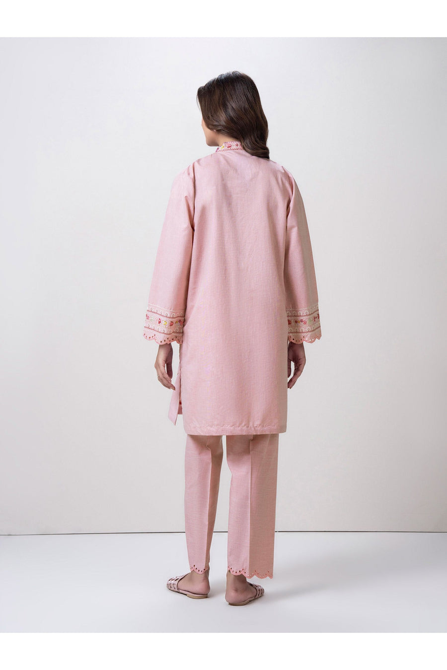 Tea Pink Cotton 2-Piece Suit | Floral Resham Embroidery