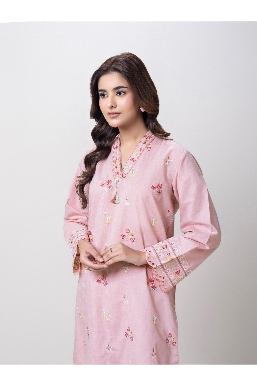 Tea Pink Cotton 2-Piece Suit | Floral Resham Embroidery