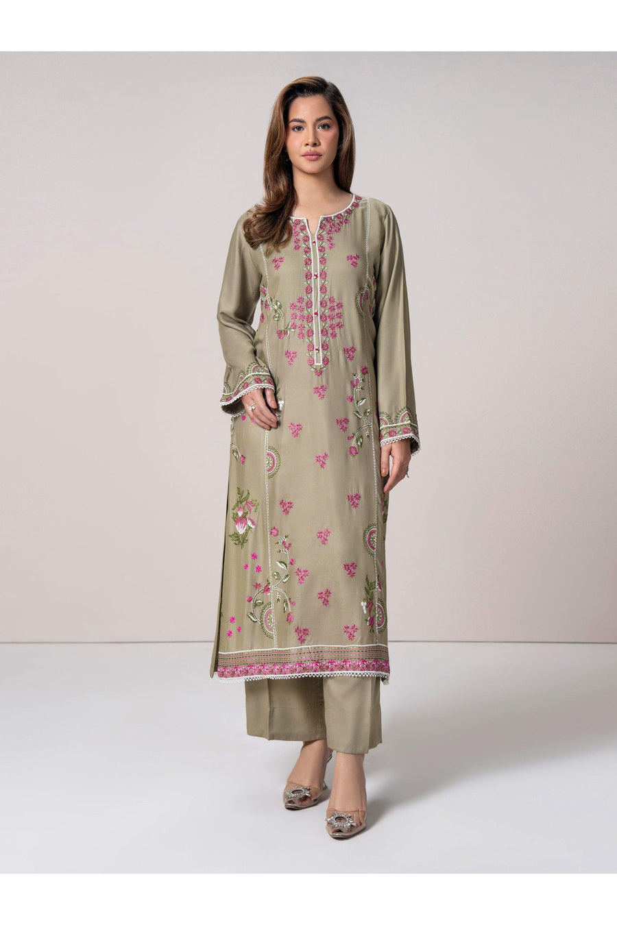 Sage Green Lawn 3-Piece Suit | Resham Floral Embroidery
