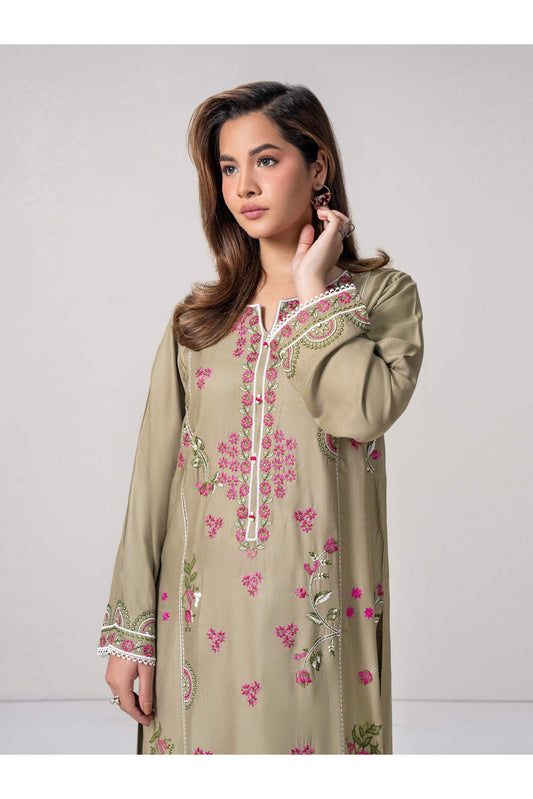 Sage Green Lawn 3-Piece Suit | Resham Floral Embroidery