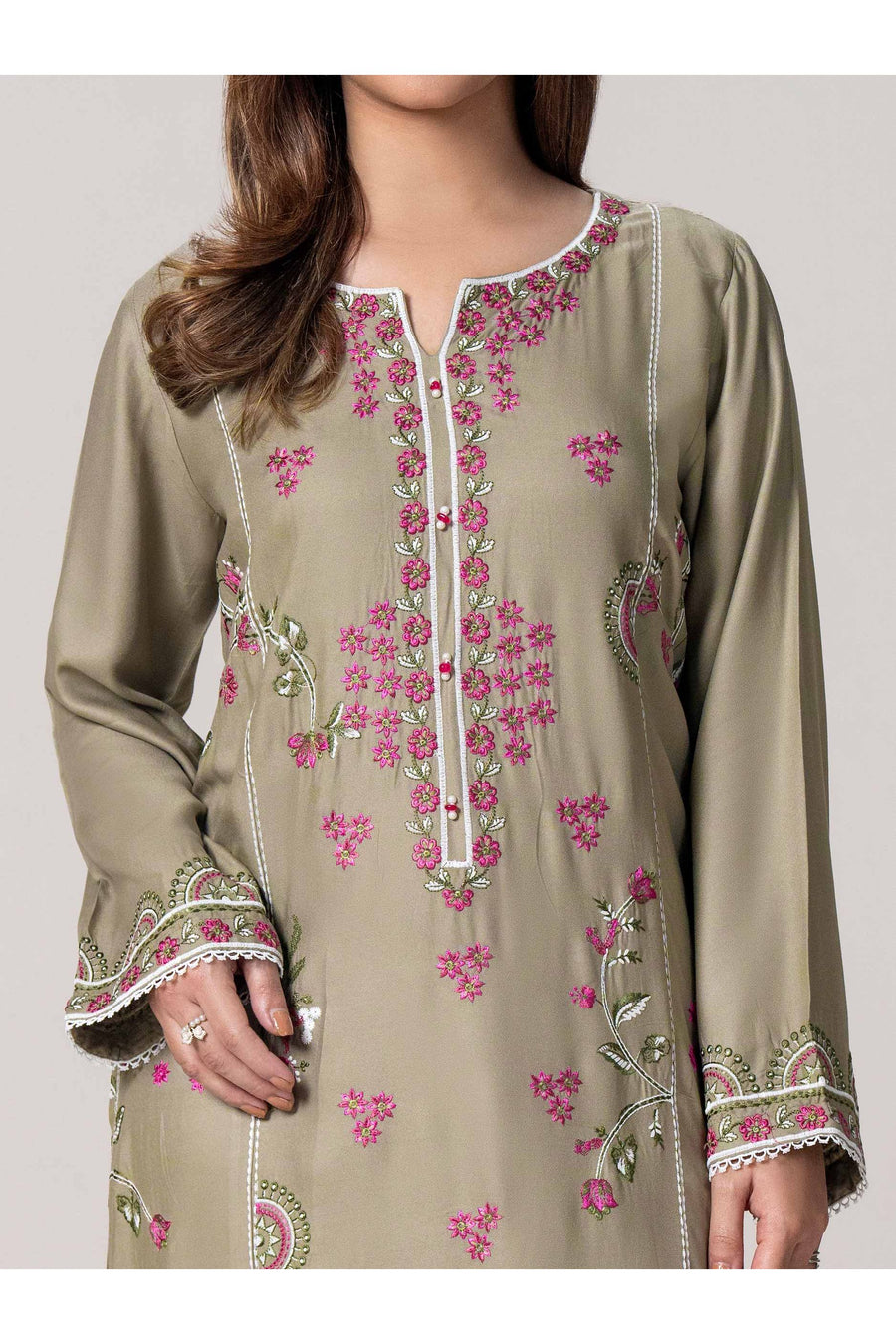 Sage Green Lawn 3-Piece Suit | Resham Floral Embroidery