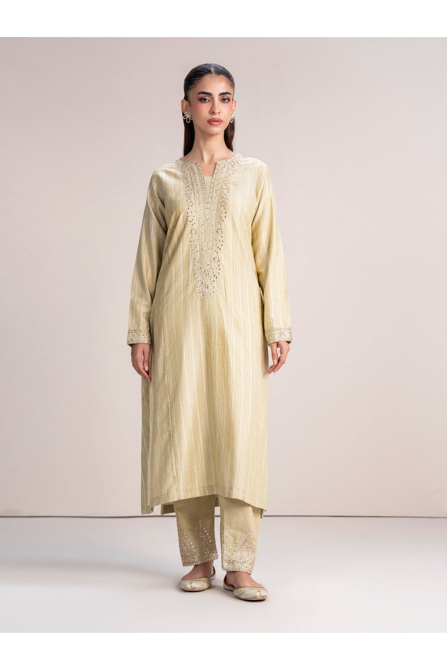 Ivory Viscose 2-Piece Suit | Tilla Embroidery Kurta