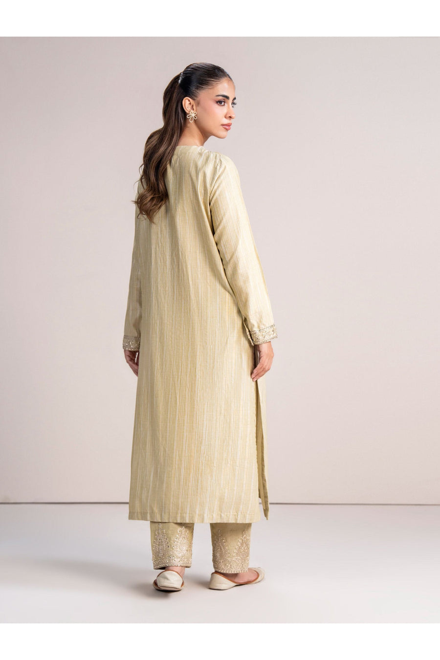 Ivory Viscose 2-Piece Suit | Tilla Embroidery Kurta