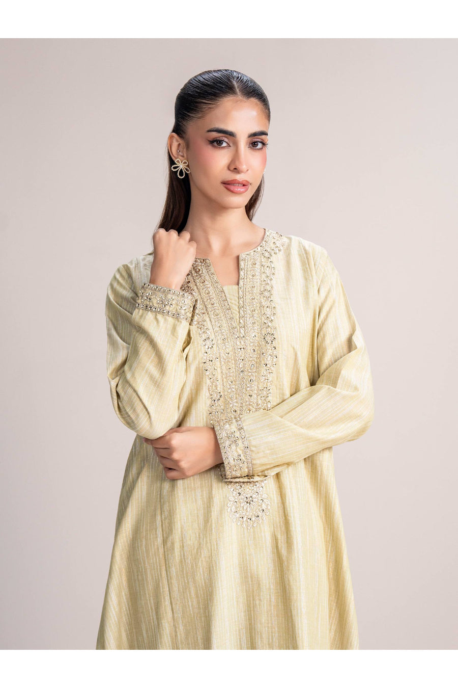 Ivory Viscose 2-Piece Suit | Tilla Embroidery Kurta