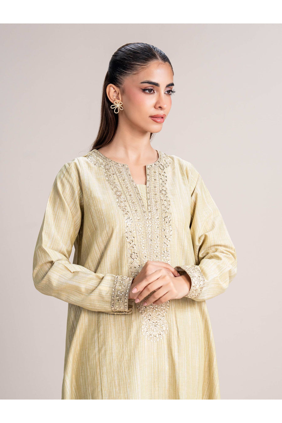 Ivory Viscose 2-Piece Suit | Tilla Embroidery Kurta