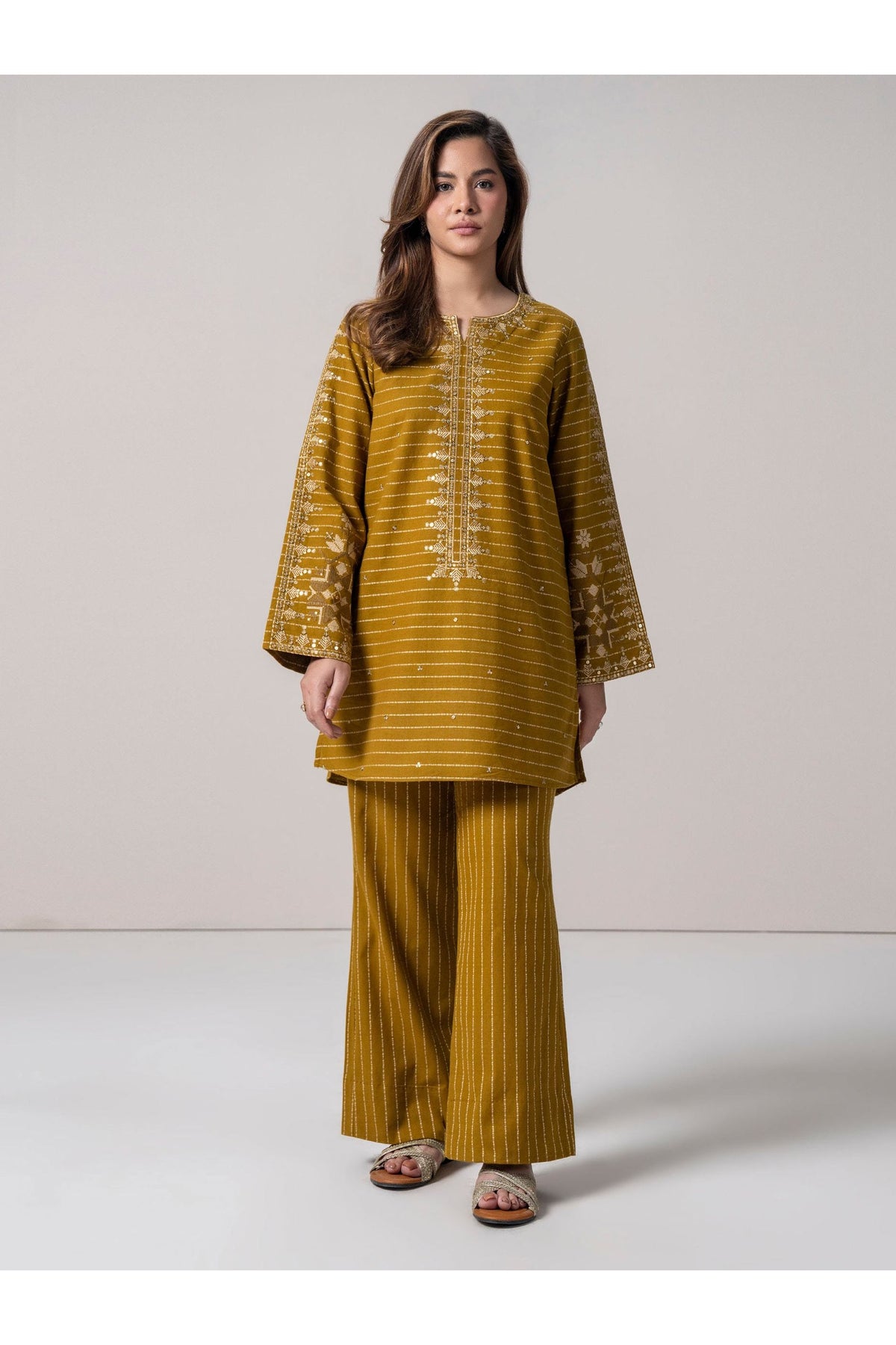 Mustard Silk 2-Piece Salwar Kameez | Zardosi Embroidered Kurta