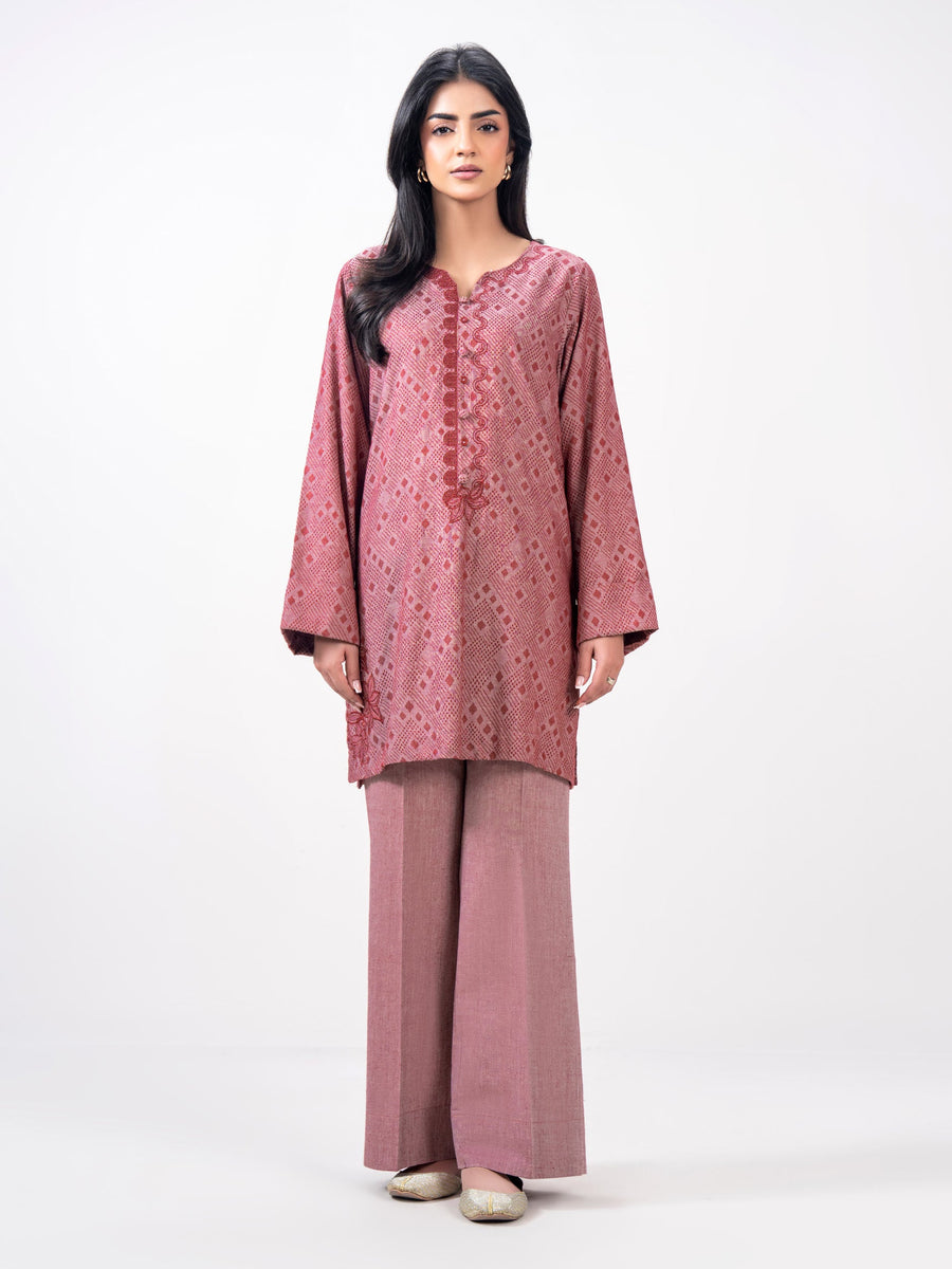 2 Piece Jacquard Yarn Dyed Suit- Embroidered (Pret) - Pehnaawaa