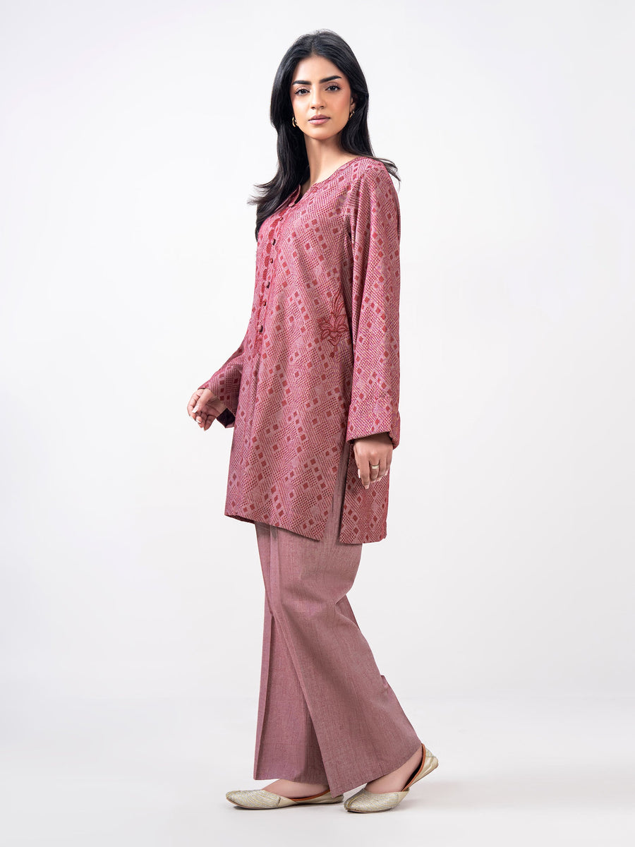 2 Piece Jacquard Yarn Dyed Suit- Embroidered (Pret) - Pehnaawaa