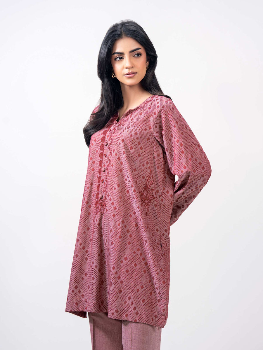 2 Piece Jacquard Yarn Dyed Suit- Embroidered (Pret) - Pehnaawaa